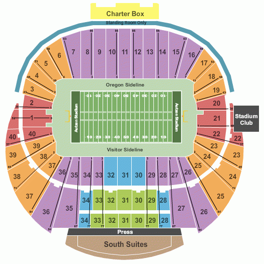 Autzen Stadium Seating Chart Seat Maps Eugene