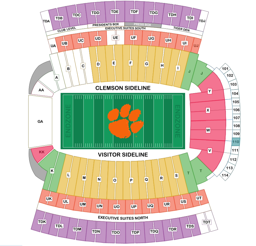 Clemson Memorial Stadium Virtual Seating Chart