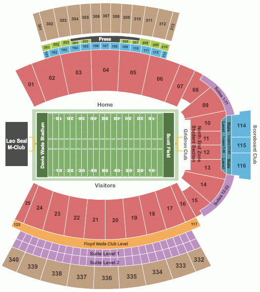 Davis Wade Stadium At Scott Field Tickets Seating Chart
