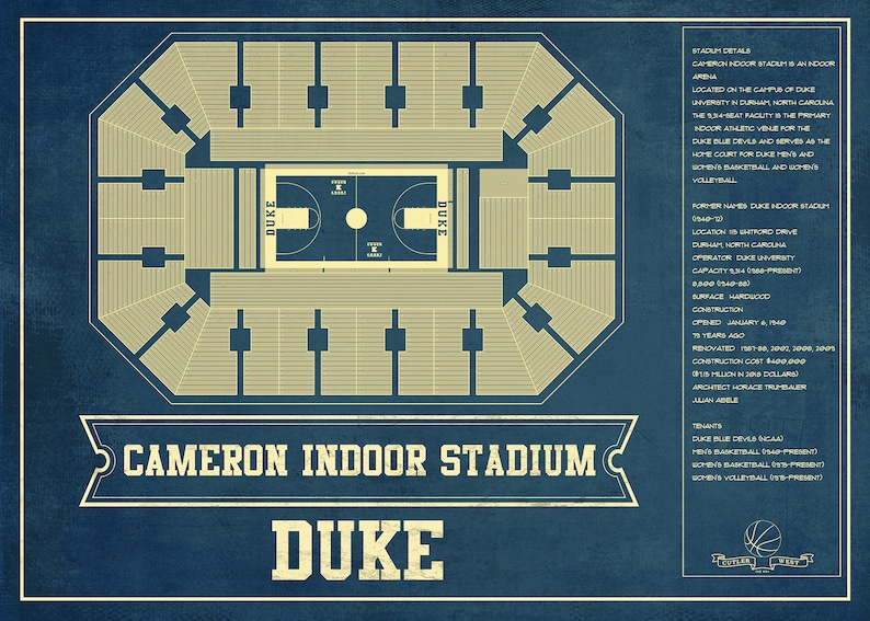 Duke Blue Devils Cameron Indoor Stadium Seating Chart Etsy