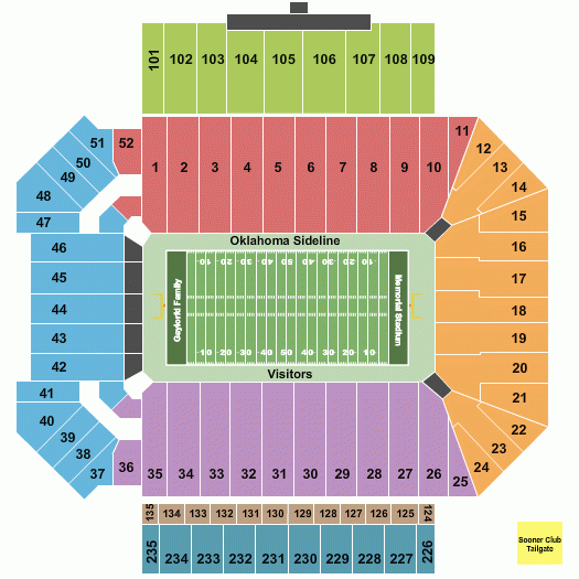 Gaylord Family Oklahoma Memorial Stadium Seating Chart Rows Seats 