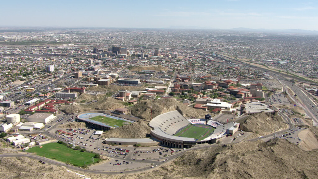 HD Stock Footage Aerial Video Fly Over Sun Bowl Stadium And The 