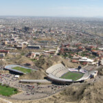 HD Stock Footage Aerial Video Fly Over Sun Bowl Stadium And The