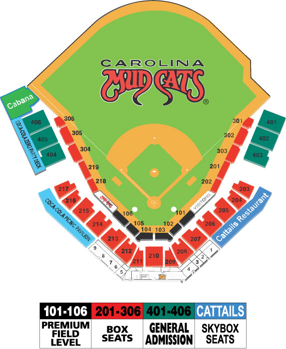 Seating Chart Carolina Mudcats Five County Stadium