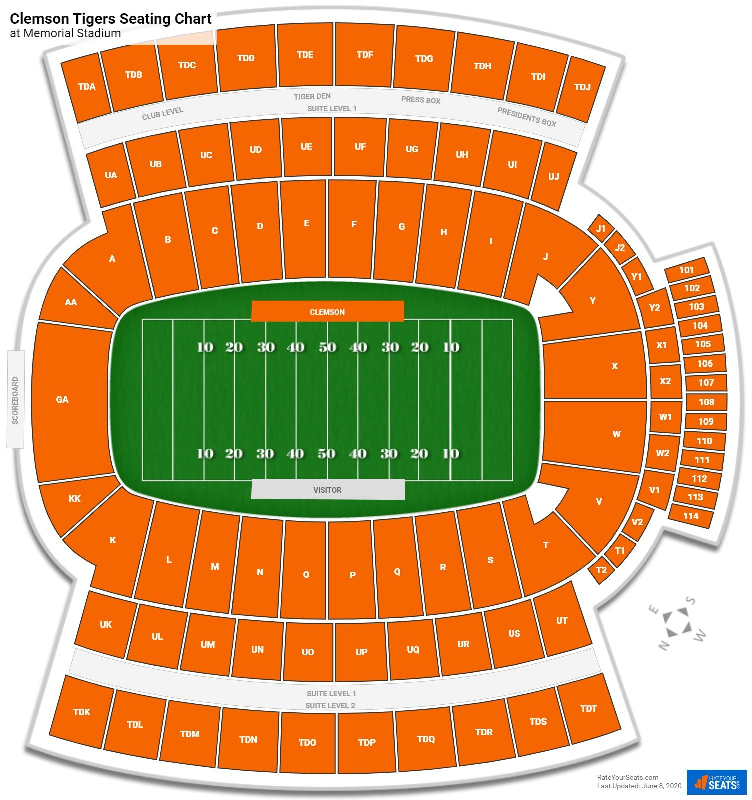 Clemson Memorial Stadium Interactive Seating Chart Stadium Seating Chart