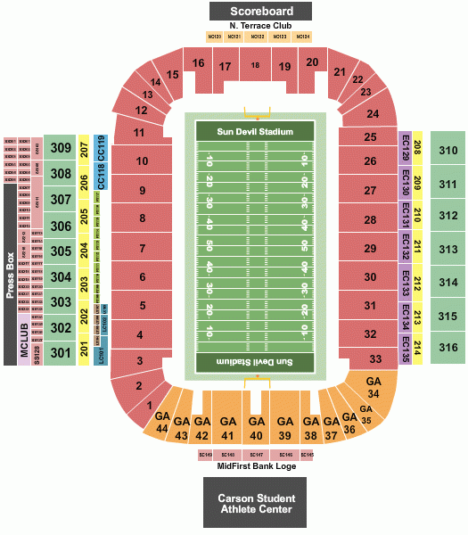 Sun Devil Stadium Seating Chart Rows Seats And Club Seats